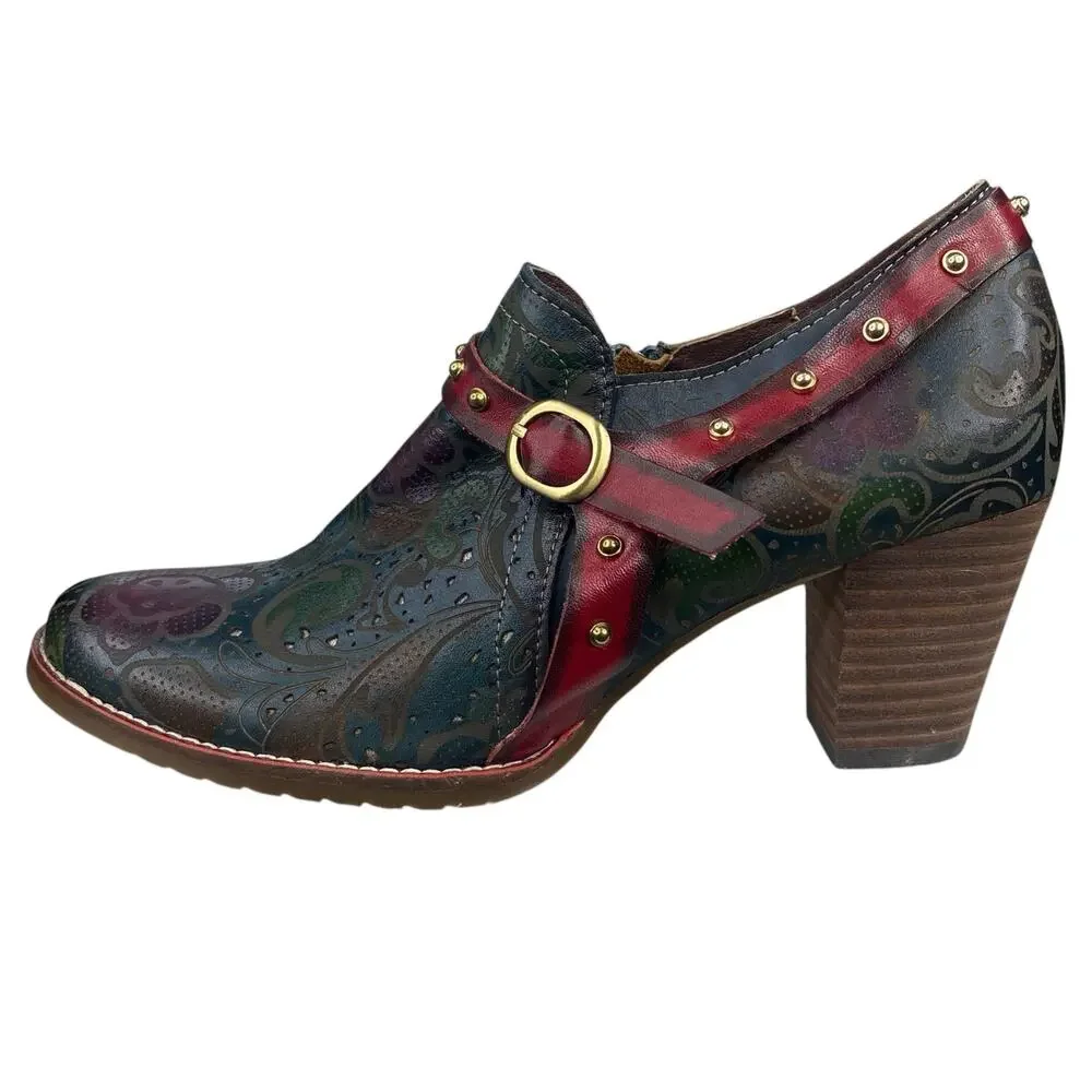 L’artiste By Spring Step Women’s Firaplay Green Floral Ankle Boot Size 40 US 9